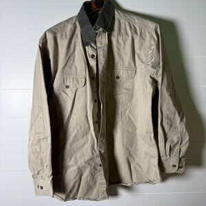 Woolrich Long Sleeve Canvas Work Shirt Button Down Front Two Pocket Tan/Brown XL